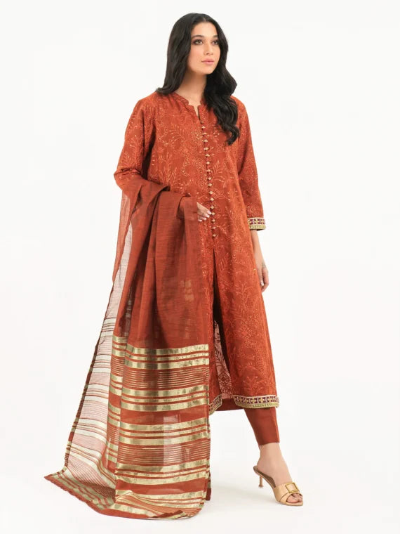 3 Piece Silk Suit-Embroidered (Pret)