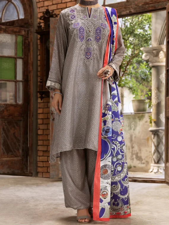 GREY SILK 3 PIECE STITCHED – ALP-3PS-426