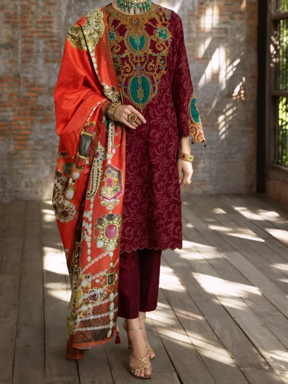 MAROON RAW SILK 3 PIECE STITCHED – ALP-3PS-429